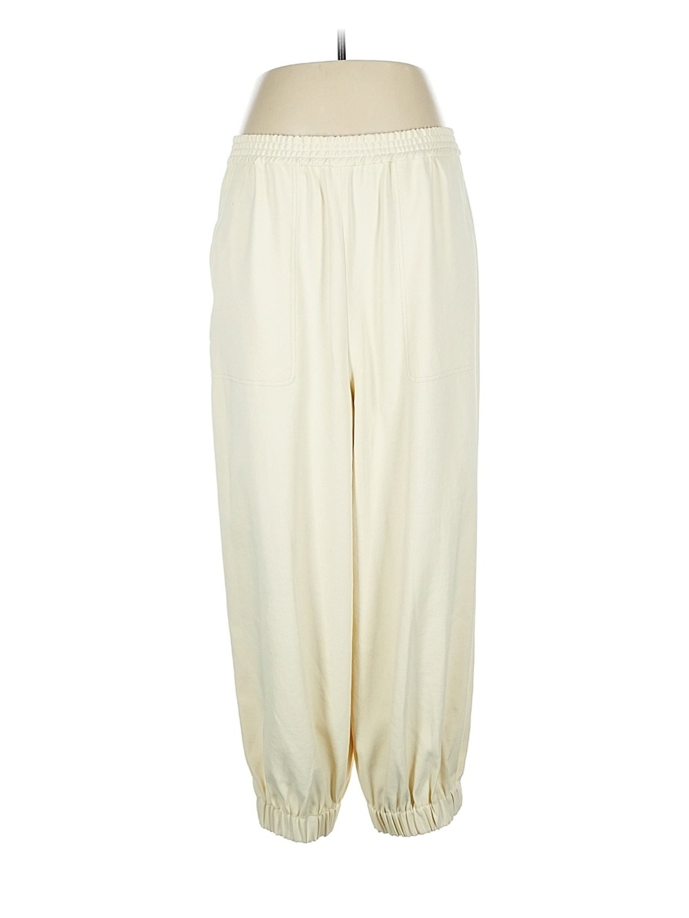 Tibi Cream Elastic-Waist Cropped Jogger Pants